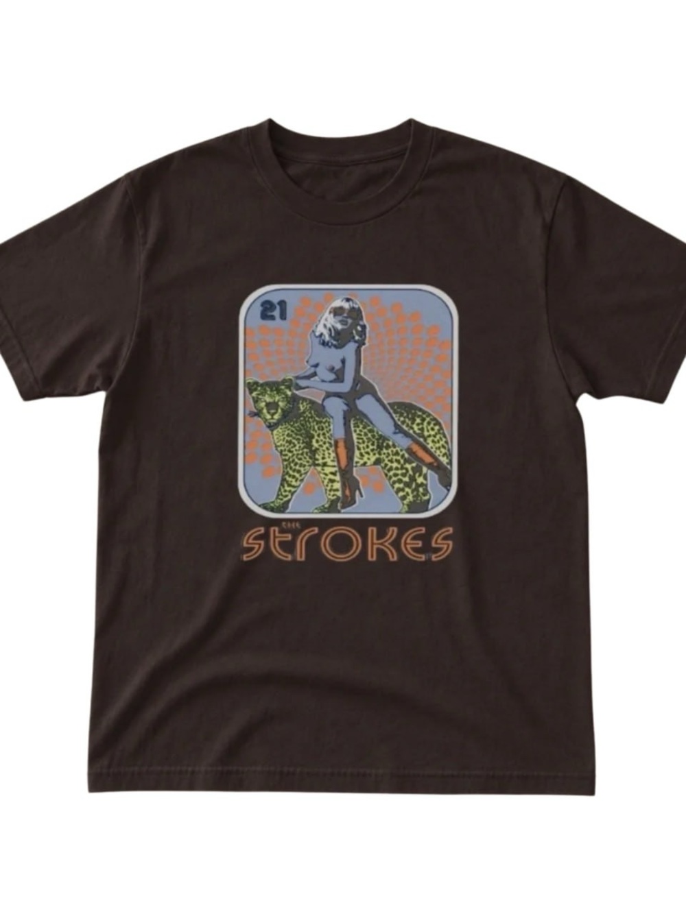 Brown Short Sleeve Tee with Leopard Rider Graphic